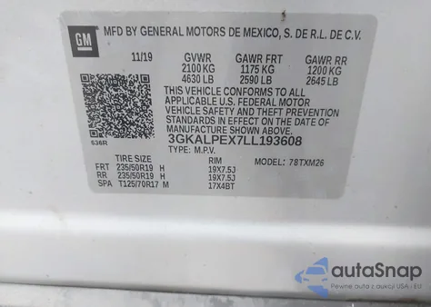2020 GMC Terrain Fwd Slt z USA, uszkodzony, nr VIN 3GKALPEX7LL193608
